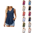 thumbnail image 1 of Tank Tops for Women Lightweight Cotton Linen V Neck Loose Ruffle Flowy Sleeveless Shirt Summer Outfits, 1 of 6