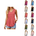 thumbnail image 1 of Tank Tops for Women Lightweight Cotton Linen V Neck Loose Ruffle Flowy Sleeveless Shirt Summer Outfits, 1 of 6