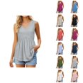 thumbnail image 1 of Tank Tops for Women Lightweight Cotton Linen V Neck Loose Ruffle Flowy Sleeveless Shirt Summer Outfits, 1 of 6