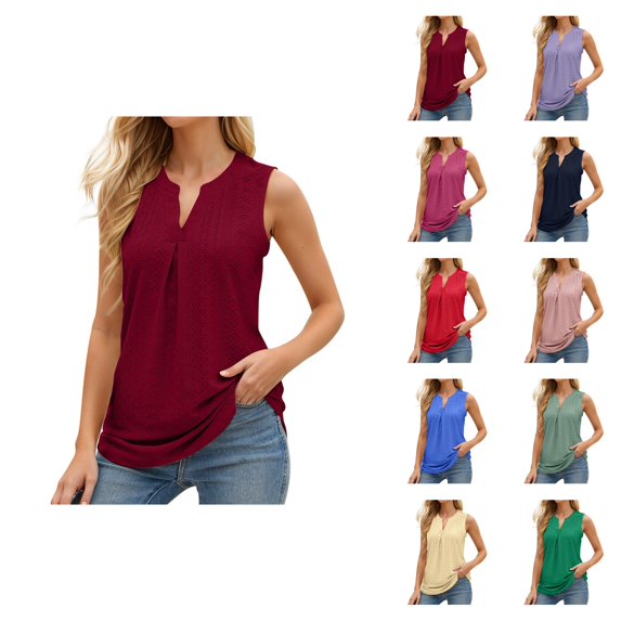 Tank Tops for Women Lightweight V Neck Eyelet Slim Fit Sleeveless Dressy Casual Shirt Summer Outfits