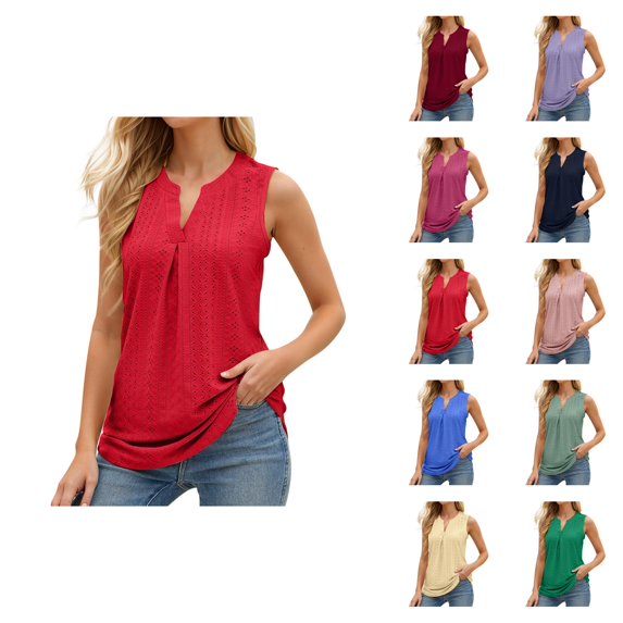 Tank Tops for Women Lightweight V Neck Eyelet Slim Fit Sleeveless Dressy Casual Shirt Summer Outfits