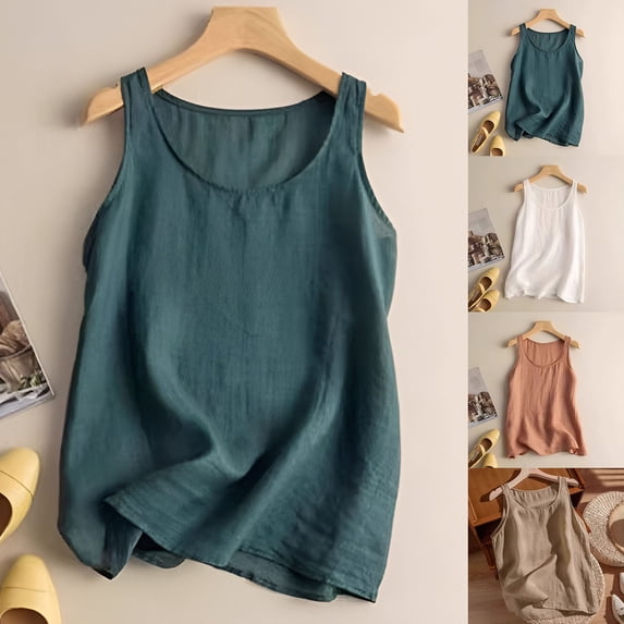 Tank Tops for Women Linen Loose Casual Sleeveless Tank Stylish Plus Size Undershirt Camisole Tops for Women Green L