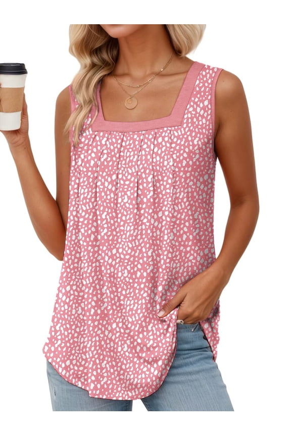 Tank Tops for Women Loose Fit Sleeveless Shirts Cute Square Neck Tunics Pink Leopard Printed L