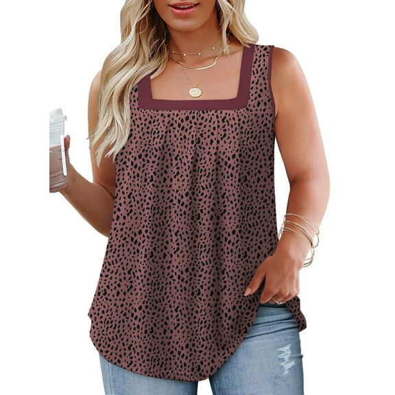 NISVIYA Summer Womens Tank Tops Loose Fit Square Neck T Shirts Cute Sleeveless Tunic Leopard Printed