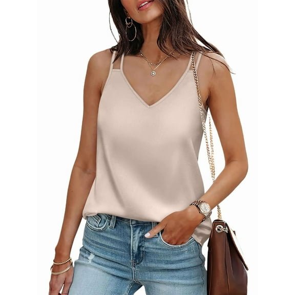 Tank Tops for Women Loose Fit Sleeveless V Neck Camisole Blouses Shirt Top As shown S