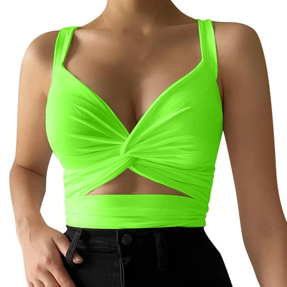 Tank Tops for Women,Low Cut Sports Camisole Elastic Tight Fit Back Lace Up Suspender Casual Vest Top,Camisole Tops for Women,Green,M