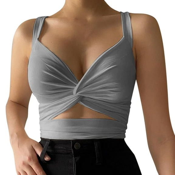 Tank Tops for Women,Low Cut Sports Camisole Elastic Tight Fit Back Lace Up Suspender Casual Vest Top,Camisole Tops for Women,Grey,M