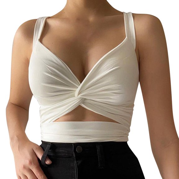 Tank Tops for Women,Low Cut Sports Camisole Elastic Tight Fit Back Lace Up Suspender Casual Vest Top,Camisole Tops for Women,White,L