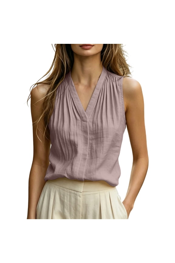 Tank Tops for Women New Women's Pleated Sleeveless Tops - Fashion Cotton Basic Tank Tops - Summer Breathable Comfy Dressy Ranks S