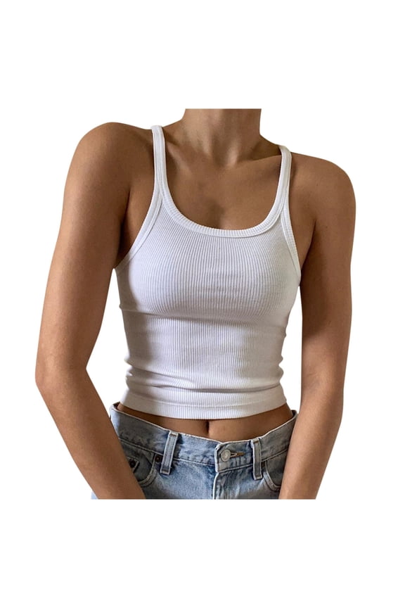 Tank Tops for Women O Neck Exposed Navel Slim Fit Solid Camisoles