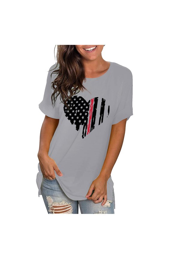 Tank Tops for Women O-Neck Independence Day Stylish Couple Shirts,Grey,S