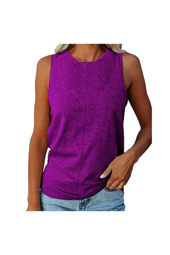 Tank Tops for Women Pack Sleeveless Crew Neck Regular Fit Work Tank Tops Purple Size S