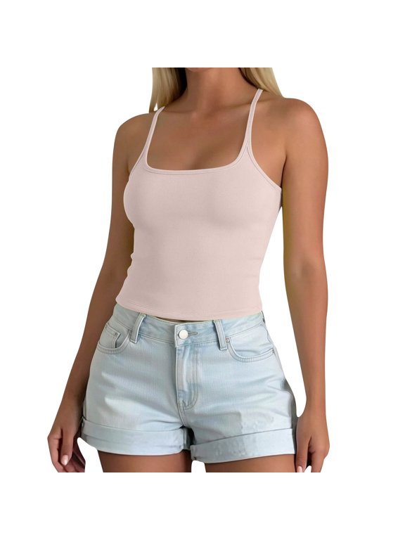 Tank Tops for Women Padded Built In Bra Adjustable Spaghetti Strap Summer Basic Workout Camisole Tops
