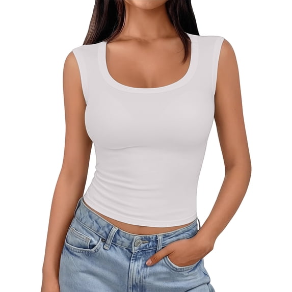 Tank Tops for Women Plain Ribbed Neck Slim Sleeveless Camisoles S 2XL