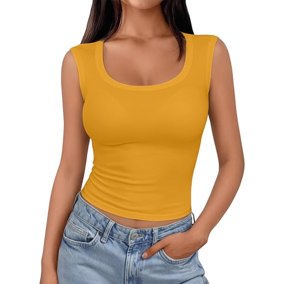 Tank Tops for Women Plain Ribbed Neck Slim Sleeveless Camisoles S 2XL