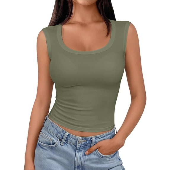 Tank Tops for Women Plain Ribbed Neck Slim Sleeveless Camisoles S 2XL
