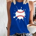 thumbnail image 1 of Tank Tops for Women Plus Size Baseball Print Sleeveless Round Neck Summer Casual Top Blue XXL, 1 of 4