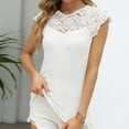 thumbnail image 1 of Tank Tops for Women Plus Size Lace Cap Sleeve Casual Patchwork Solid Color Top White XXL, 1 of 6