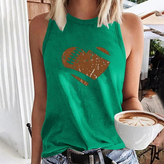 Tank Tops for Women Plus Size Round-Neck Sleeveless Baseball Loose Printed Pullover Tops Green L