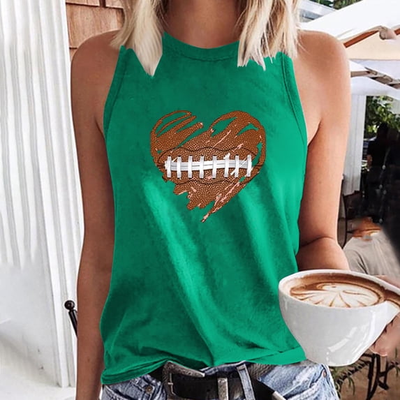 Tank Tops for Women Plus Size Round-Neck Sleeveless Baseball Loose Printed Pullover Tops Green M