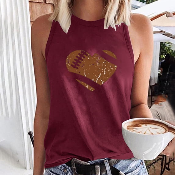 Tank Tops for Women Plus Size Round-Neck Sleeveless Baseball Loose Printed Pullover Tops Wine L