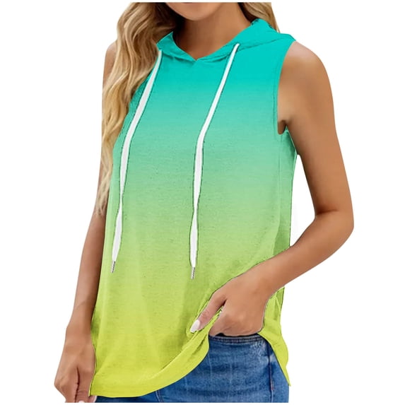 Tank Tops for Women Plus Size Round Neck Sleeveless Loose Oversized Sports Hoodie Top Light Blue XXL