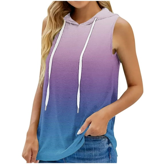 Tank Tops for Women Plus Size Round Neck Sleeveless Loose Oversized Sports Hoodie Top Purple XXXL