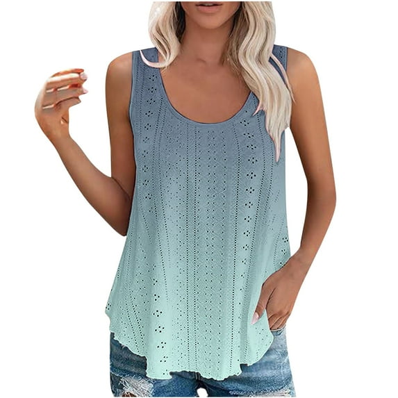 Tank Tops for Women Plus Size Round Neck Sleeveless Summer Casual Printed Loose Tops Green XL