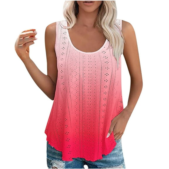 Tank Tops for Women Plus Size Round Neck Sleeveless Summer Casual Printed Loose Tops Pink XL