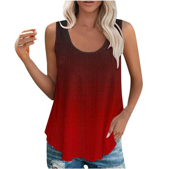 Tank Tops for Women Plus Size Round Neck Sleeveless Summer Casual Printed Loose Tops Red XL