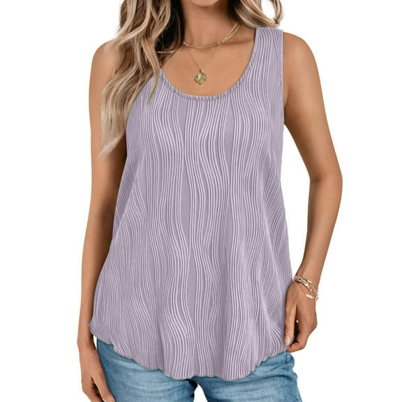 Tank Tops for Women Plus Size Round Neck Sleeveless Summer Casual Textured Basic Shirts Purple XXL