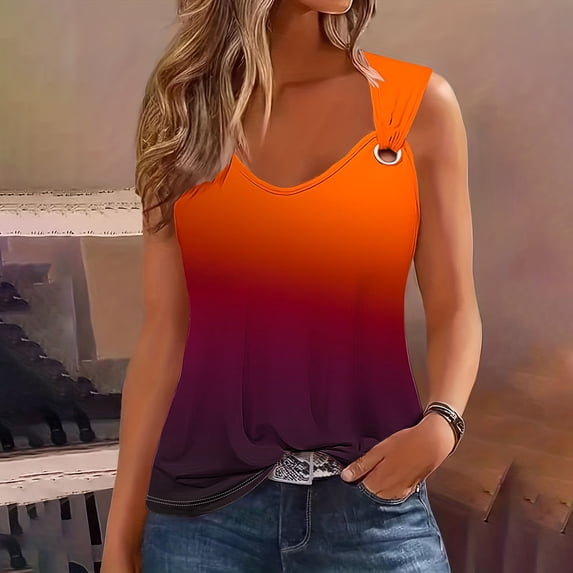 Tank Tops for Women Plus Size Clearance Sleeveless Gradient V-Neck Camisole Casual Tank Blouse Blue L