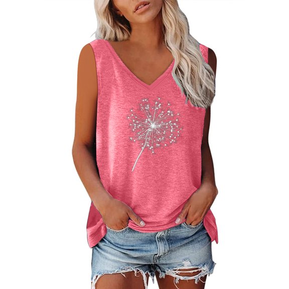 Tank Tops for Women Plus Size Sleeveless V-Neck Casual Tank Top Hot Pink M