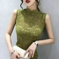 thumbnail image 1 of Tank Tops for Women Plus Size Lace High Neck Bottom Sleeveless Solid Color Slim Tops Stand-up Tank Green L, 1 of 4