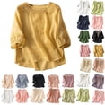 thumbnail image 1 of Tops for Women Plus Size Cotton Linen Fashion Embroidered Round-Neck Casual 3/4 Sleeve T-Shirts, 1 of 6