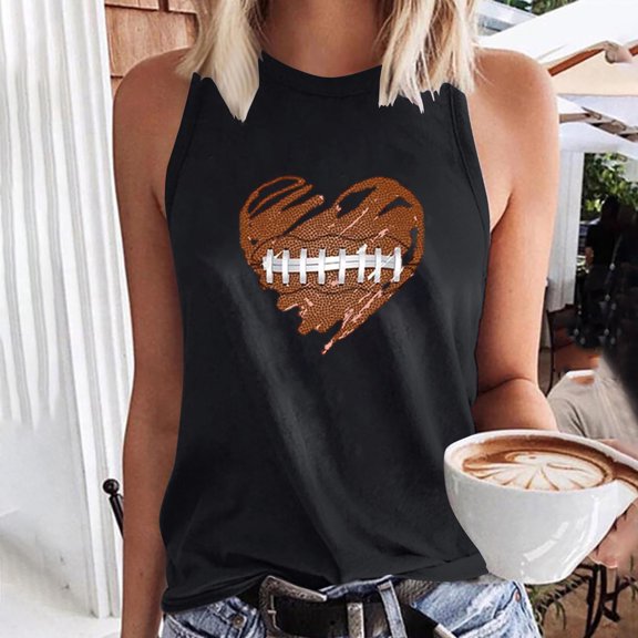 Tank Tops for Women Plus Size Round-Neck Sleeveless Baseball Loose Printed Pullover Tops Black XL