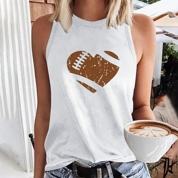 Tank Tops for Women Plus Size Round-Neck Sleeveless Baseball Loose Printed Pullover Tops White XL