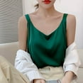 thumbnail image 1 of Tank Tops for Women Plus Size Satin V-neck Solid Color Tank Camisole Undershirt Green L, 1 of 3
