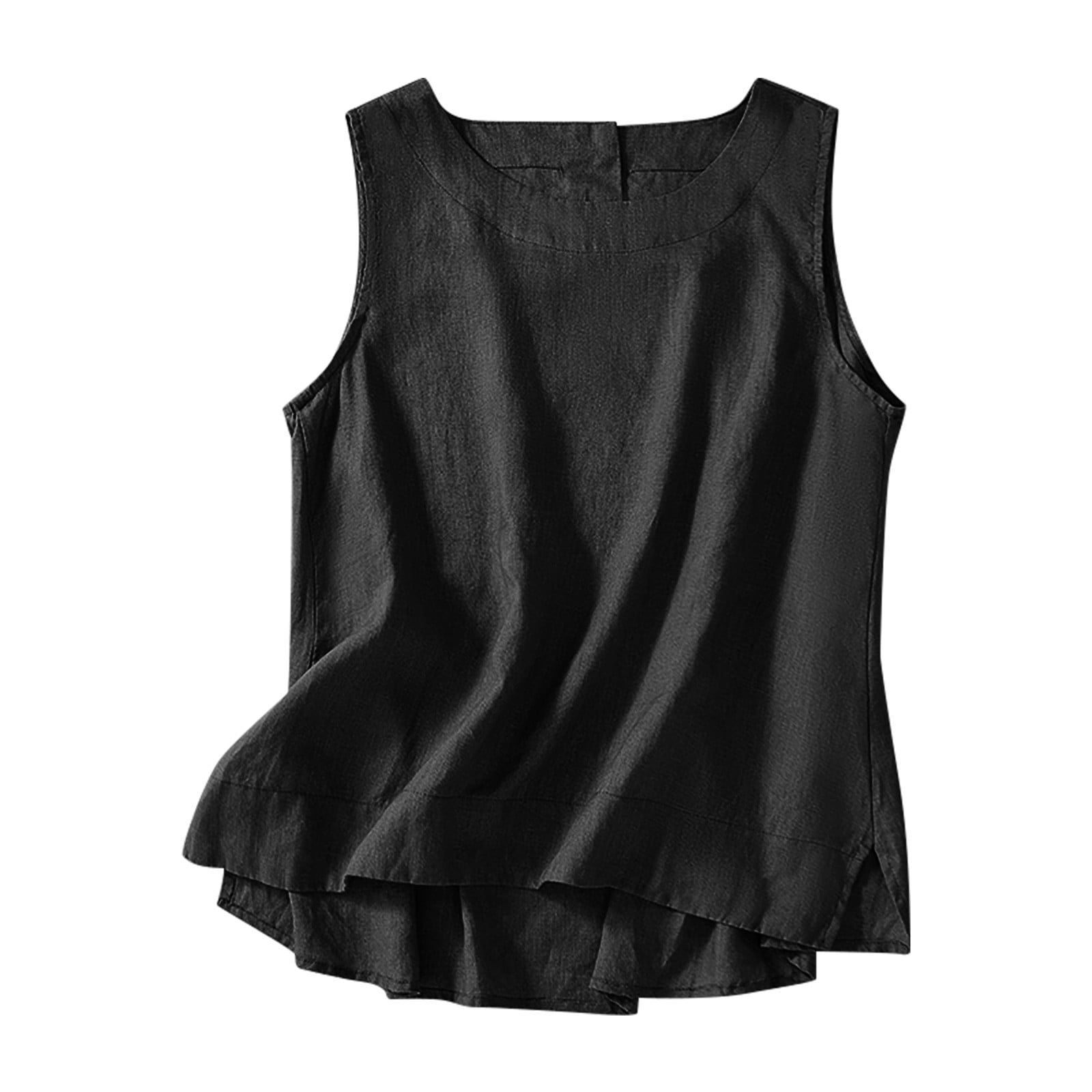 Tank Tops for Women Plus Size Sleeveless Cotton Linen Round Neck Solid ...