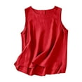 thumbnail image 1 of Tank Tops for Women Plus Size Sleeveless Cotton Linen Round Neck Solid Color Loose Shirt Red L, 1 of 3