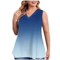 thumbnail image 1 of Tank Tops for Women Plus Size Sleeveless Gradient V-Neck Printed Loose Pullover Plus Size T-Shirt Blue L, 1 of 5