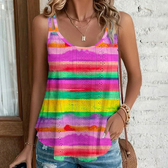 Tank Tops for Women Plus Size Sleeveless Round Neck Court Lock Casual Printed Camisole Tank Pink L