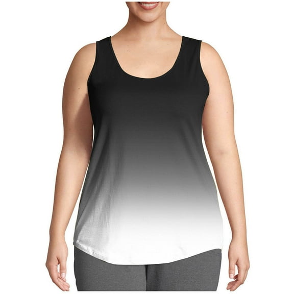 Tank Tops for Women Plus Size Sleeveless Round-neck Gradient Printed Summer Casual Loose Plus Camisoles Tank Black XL