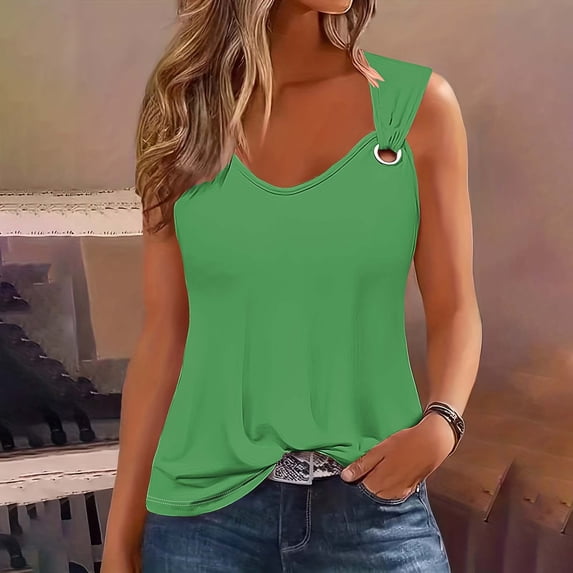 Tank Tops for Women Plus Size Sleeveless Solid Color Loose Tank Top Green M