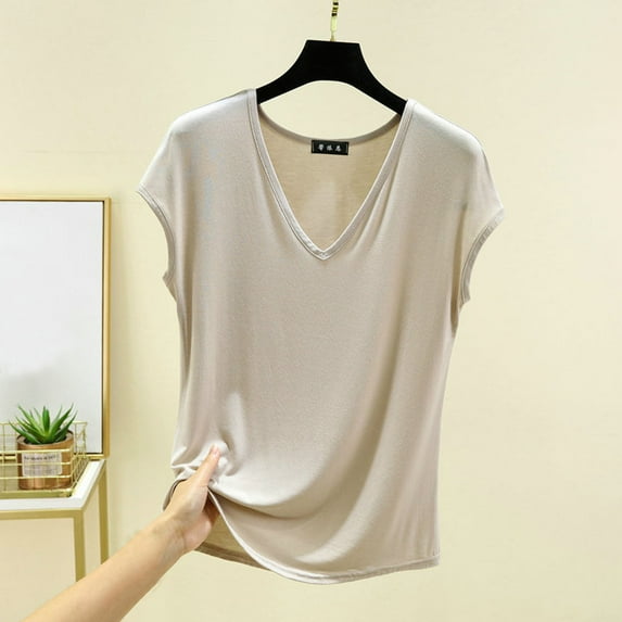 Tank Tops for Women Plus Size Sleeveless Solid V-neck Summer Top Beige M