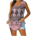 thumbnail image 1 of Tank Tops for Women Plus Size Sleeveless Square Collar Floral Pinted Loose T-shirt Pink XL, 1 of 6