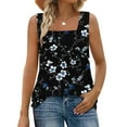 thumbnail image 1 of Tank Tops for Women Plus Size Sleeveless Square Collar Floral Print Casual Solid Color T-shirt Multicolor XL, 1 of 6