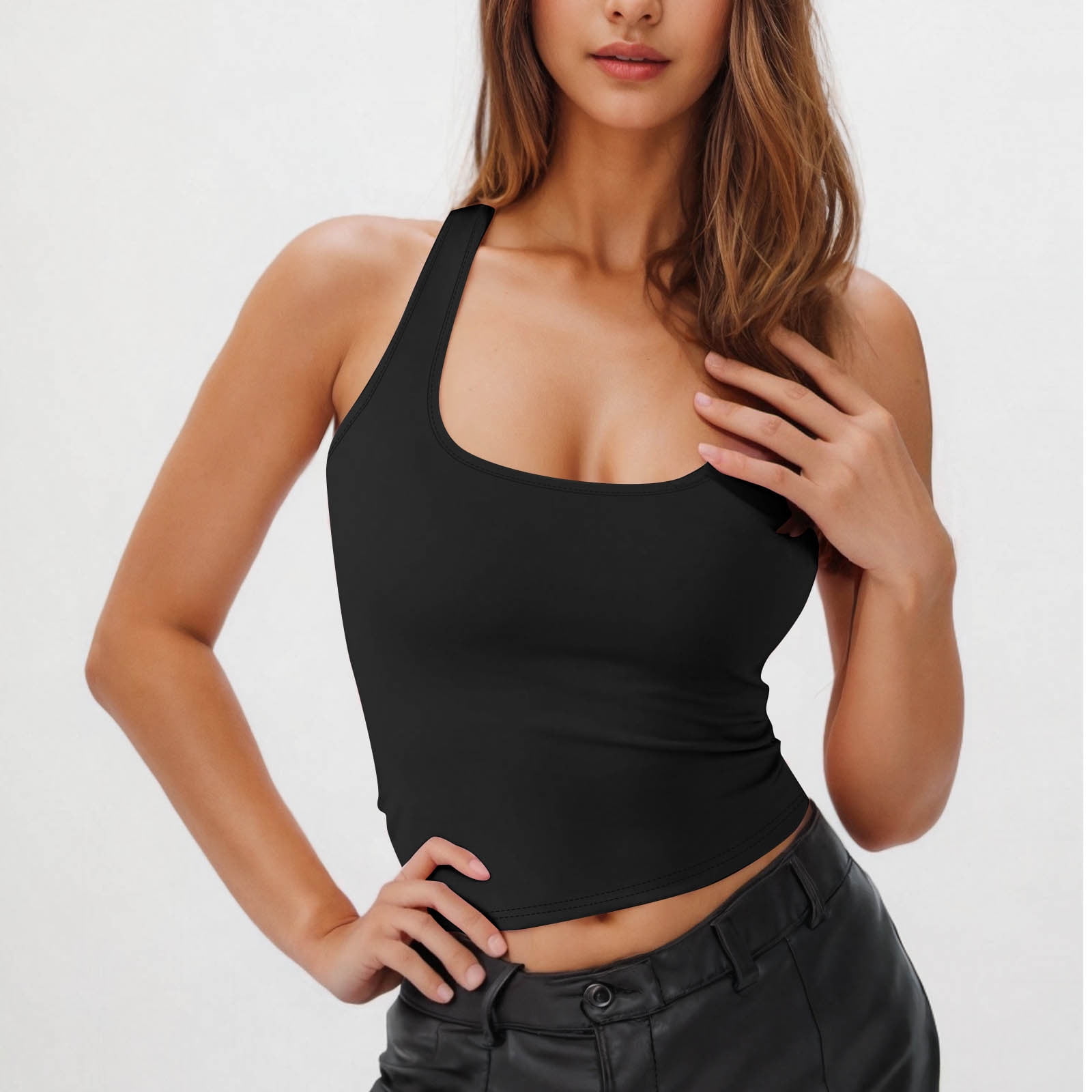 Womens Tank Tops Plus Size Sleeveless Square Neck Solid