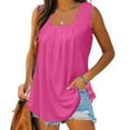 thumbnail image 1 of Tank Tops for Women Plus Size Sleeveless Square Neck Solid Color Loose Casual T-shirt Pink L, 1 of 6