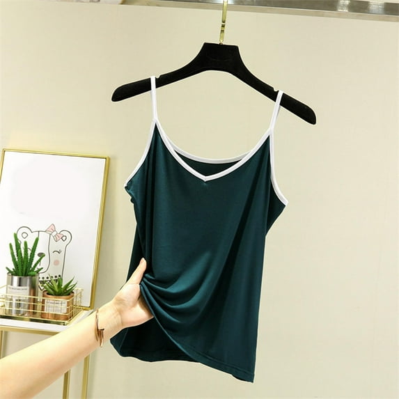 Tank Tops for Women Plus Size Sleeveless V-Neck Color Blocked Pullover Camisoles Green XL